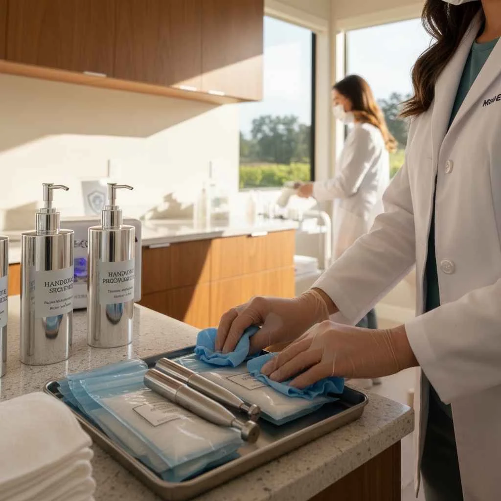 equipment being professionally disinfected