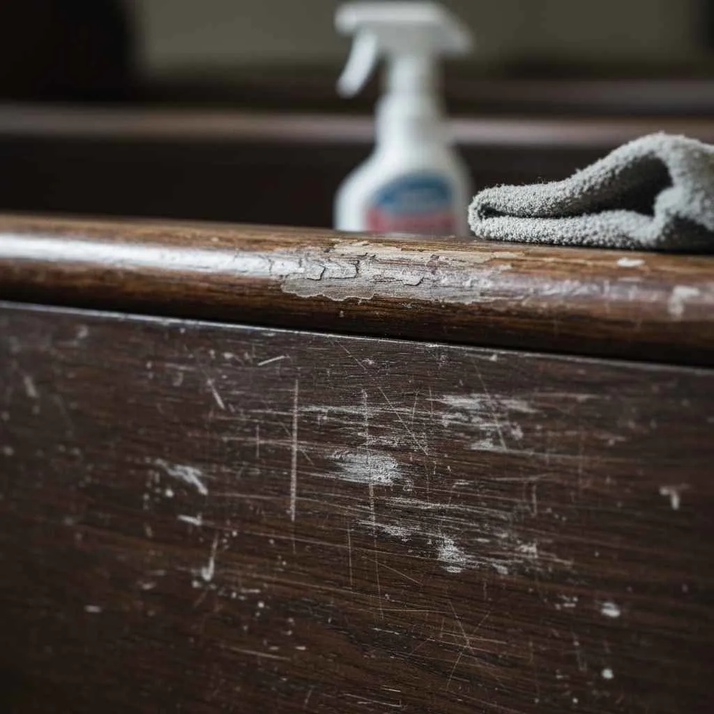 worn or dull pew finish caused by improper cleaning