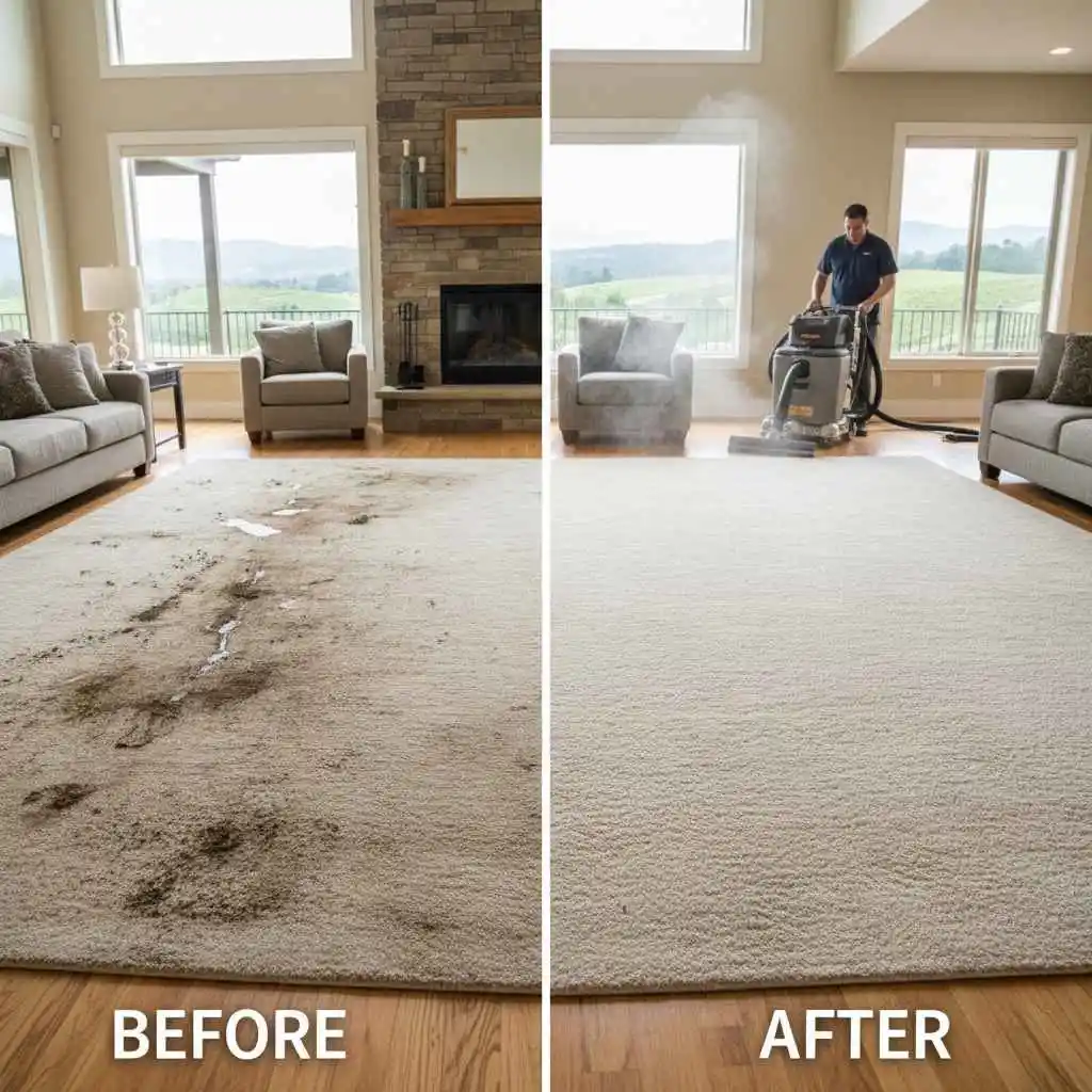 Before-and-after professional carpet deep cleaning