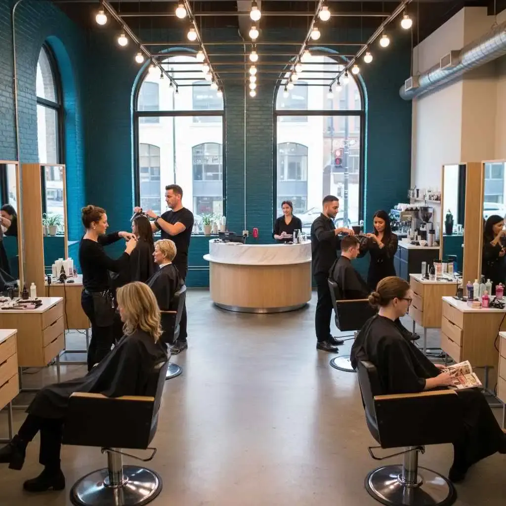 Busy Sonoma salon interior during peak hours
