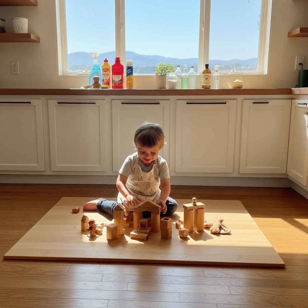 Child playing safely on clean floor