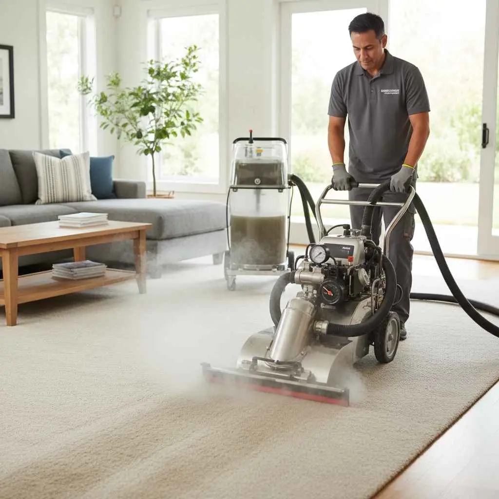 Professional carpet cleaning equipment in use