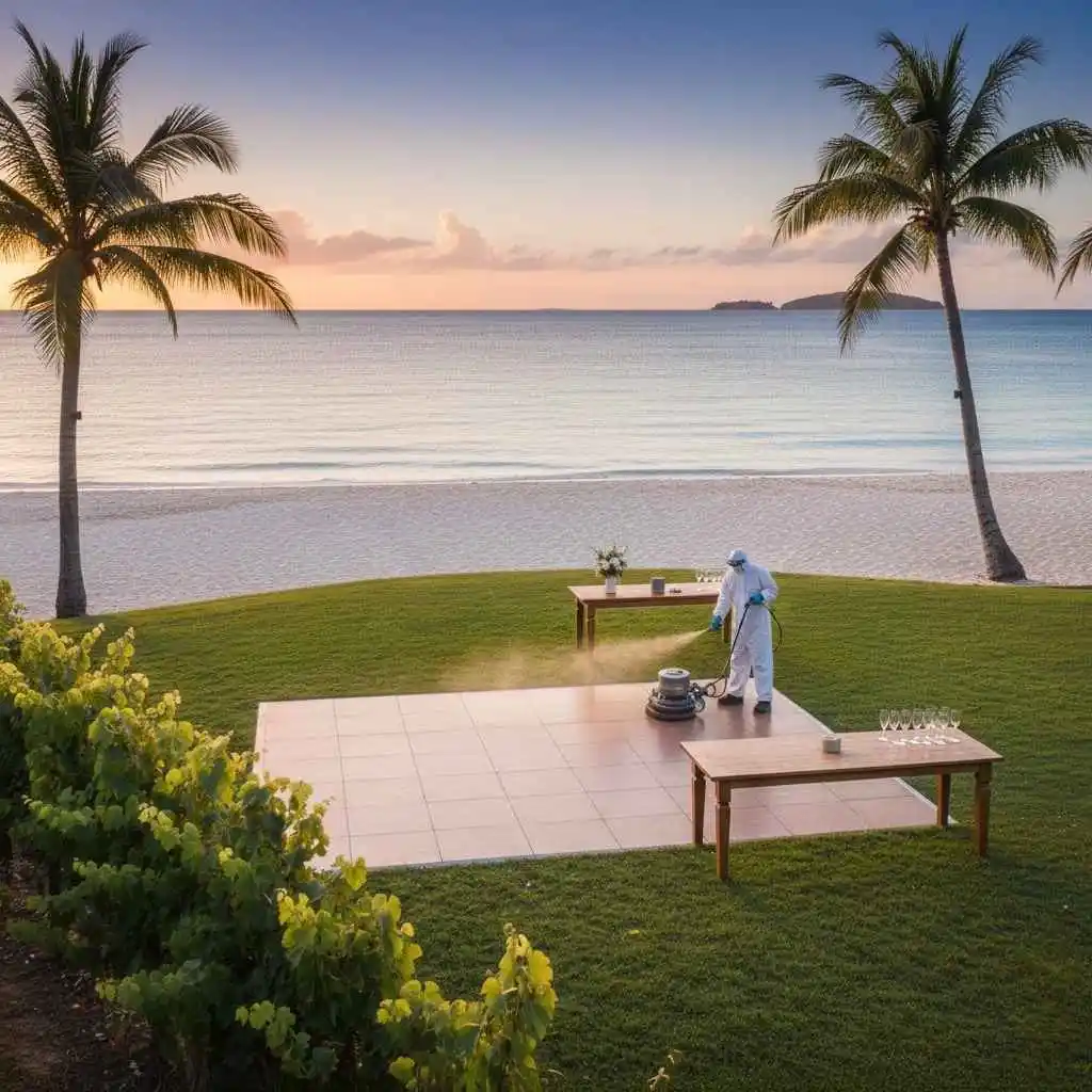 Sanitized outdoor dining area at wedding reception