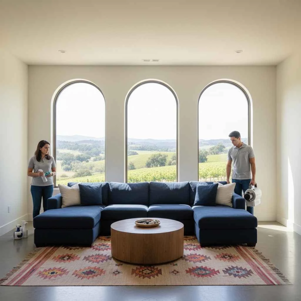 professional cleaning team treating a vacation rental living room in Sonoma