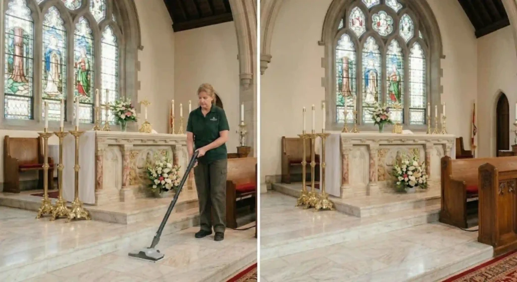 beforeafter image of church cleaning results