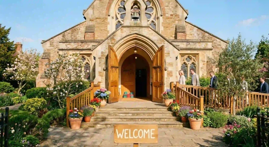 bright, welcoming church entrance