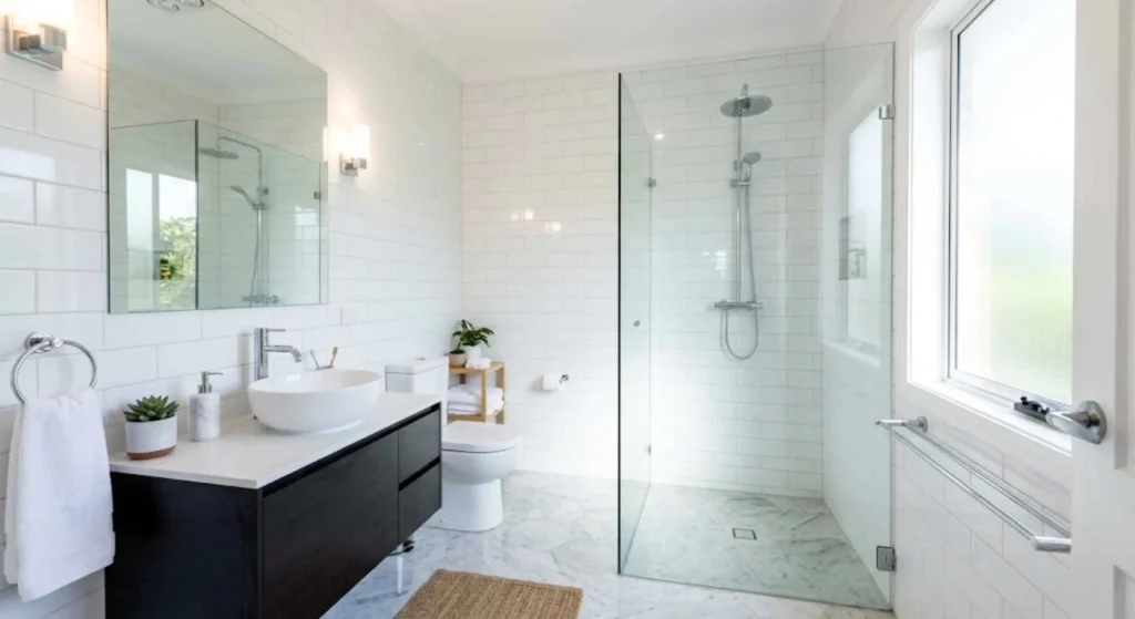 clean bathroom with shining tiles