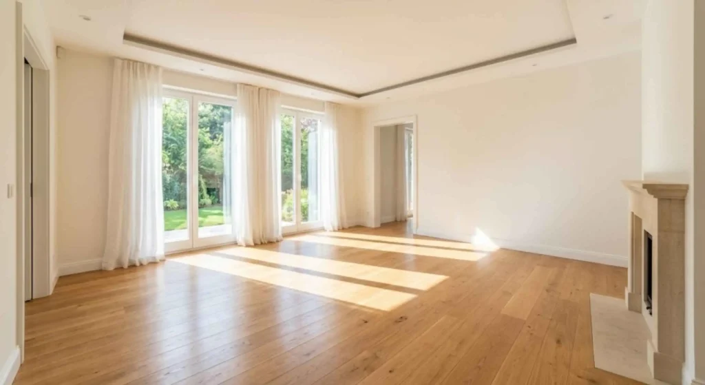 freshly cleaned empty living room with sunlight